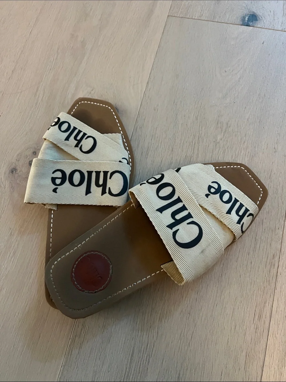 Women’s Beige Logo Slide Sandals